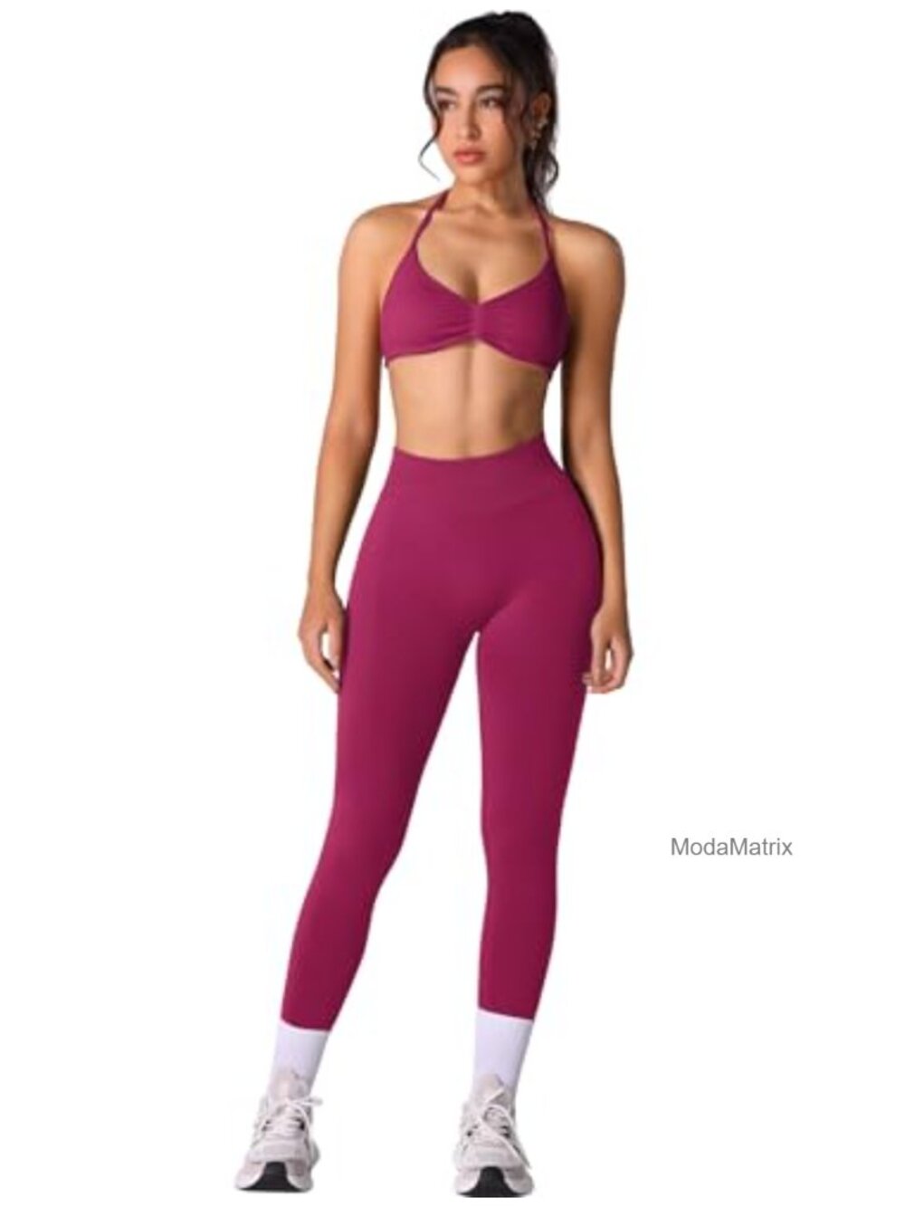 Women's 2 Piece Seamless Halter Sports Bra & High Waist Scrunch Leggings Gym